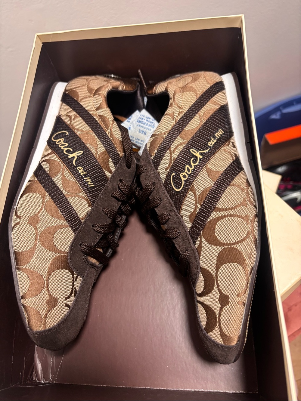 Coach Brown Signature Monogram Sneakers with Dark Brown Accents